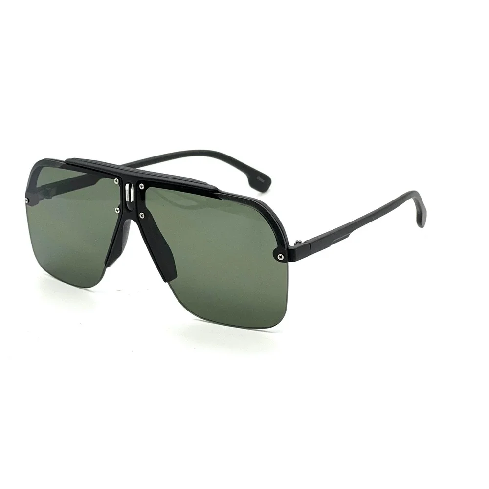 Women Oversize Shield Sunglasses Black Lens Luxury Rimless Bottom Square Shades‎
